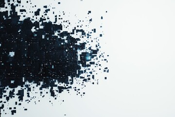 Obraz premium Abstract digital art of fragmented pixels dispersing into the background.
