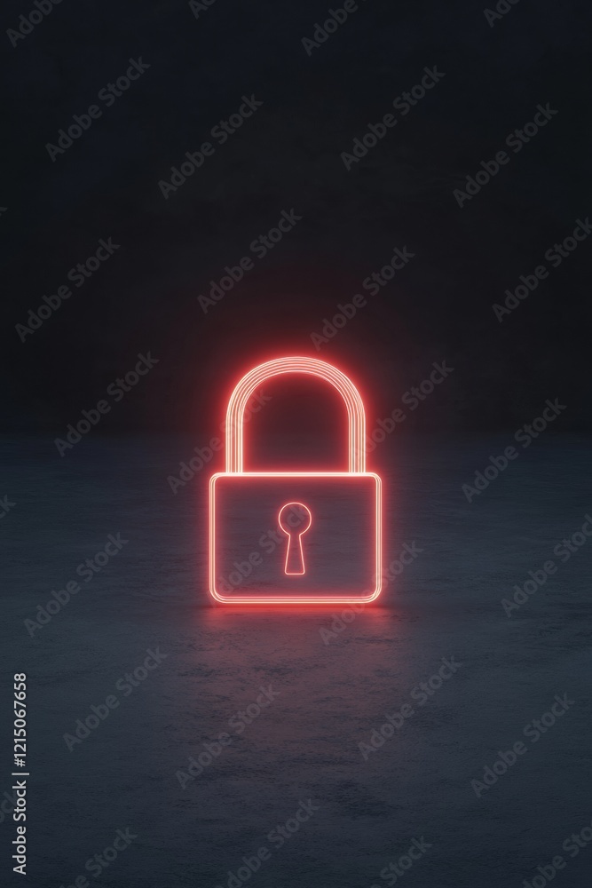Poster Neon Digital Lock Encrypted Data Flow in Dark Aesthetic - Cybersecurity Visualization for Online Privacy and Secure Communication Platforms