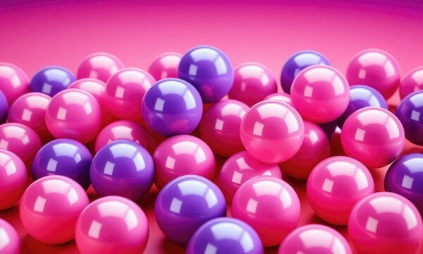 Vibrant pink and purple glossy spheres on gradient background for modern design - Powered by Adobe