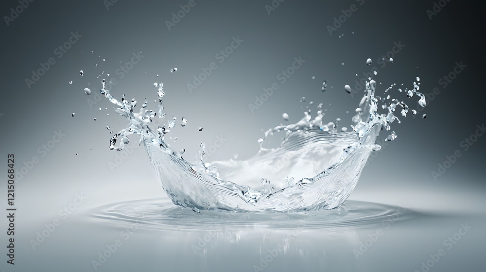 Poster water splash with droplets creating dynamic visual effect