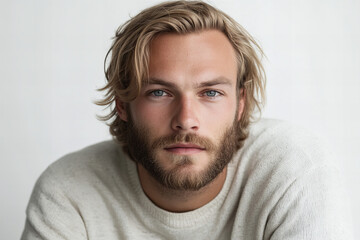 Charismatic Portrait of a Smiling Man with Stylish Beard and Relaxed Casual Outfit, Perfect for Lifestyle and Professional Use