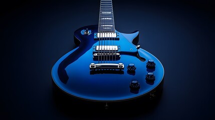 A Vibrant Blue Electric Guitar Against Dark Background