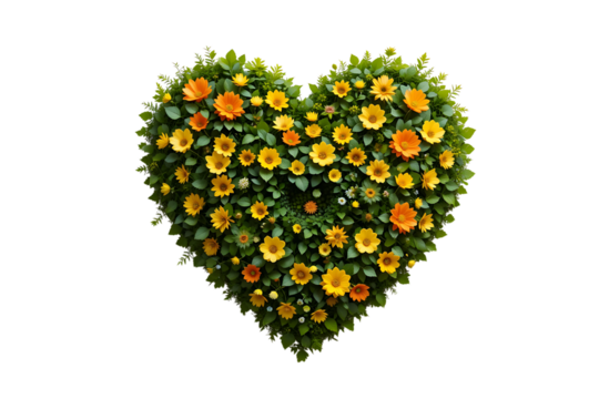 Happy Valentine's Day with heart shape of wreath of flowers isolated on transparent background.