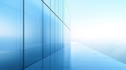 Modern city skyscraper architecture with urban buildings in a business district bright blue sky and reflective office windows minimalistic aesthetic with a blurred empty space for text or caption

