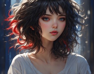 AI-generated image of a young woman, capturing natural beauty and contemporary style. The scene highlights youthfulness, confidence, and modern aesthetics.

