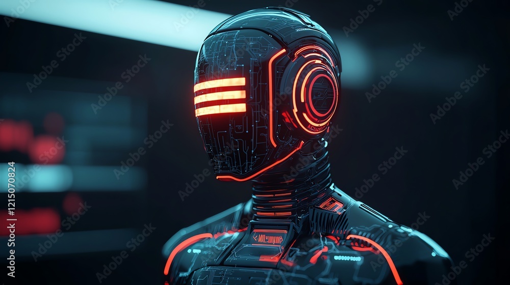 Aufkleber futuristic robot with glowing elements in a digital environment.