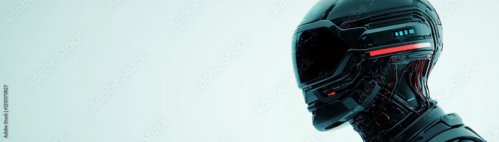 Poster futuristic robot with sleek design showcasing advanced technology and innovation.