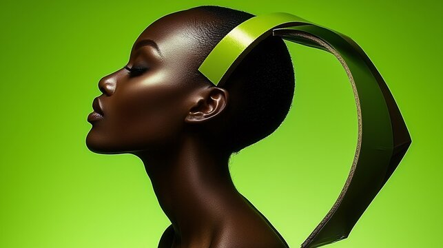 shot of model arching back, sealing boxes with tape, vibrant green gradient background Model uses tape to seal boxes instead of clothes. Studio theme photoshoot. 