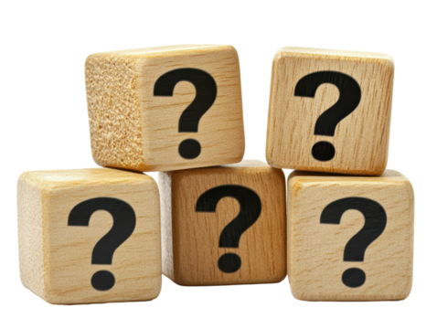 Isolated Wooden Blocks with Question Marks