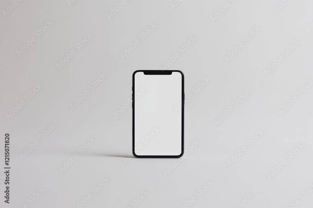 Poster smartphone displayed against a clean white background showcasing its sleek design and empty screen f