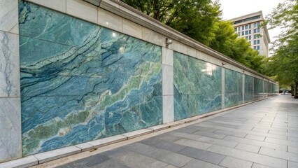 Obraz premium Blue and green marble pattern on a stone wall, blue gradient, stone wall, marble pattern, natural