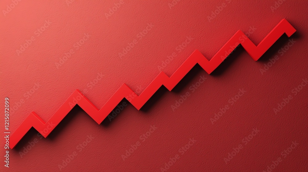 Poster red zigzag graph line on a gradient background illustrating growth and success.