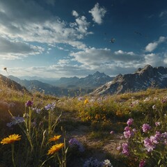 AI-generated image of a beautiful landscape, showcasing natural beauty with vibrant colors and serene scenery. The scene captures tranquility, nature, and breathtaking views.

