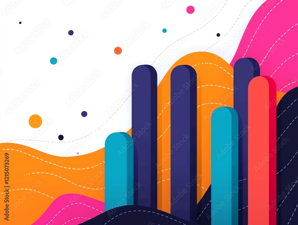 Poster vibrant abstract design with colorful shapes and smooth lines for creative projects.
