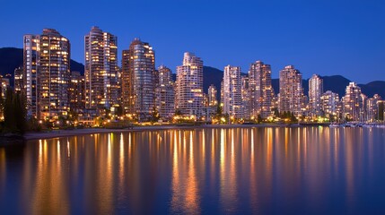 Obraz premium Nighttime cityscape view vancouver landscape