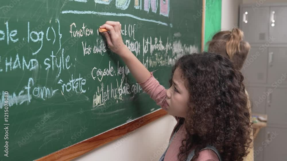 Poster american student studying coding engineering prompt while writing answer on blackboard. intelligence