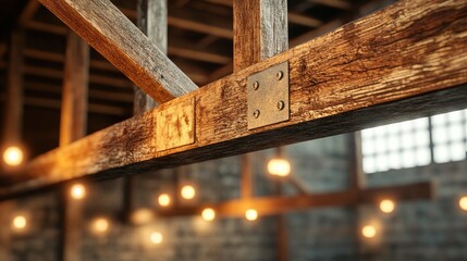 A bright, open interior of a wooden structure under construction,