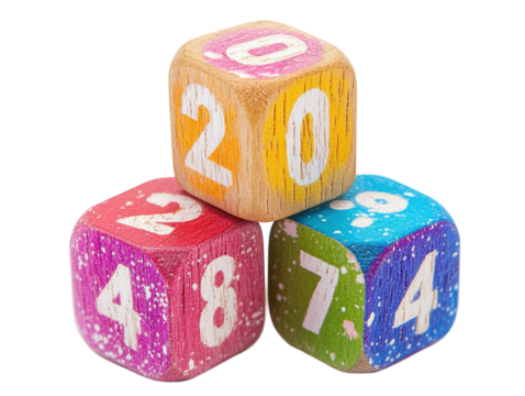 Isolated Stack of Colorful Wooden Number Dice