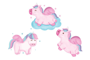 Cute unicorn in watercolour style