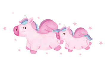 Cute unicorn in watercolour style