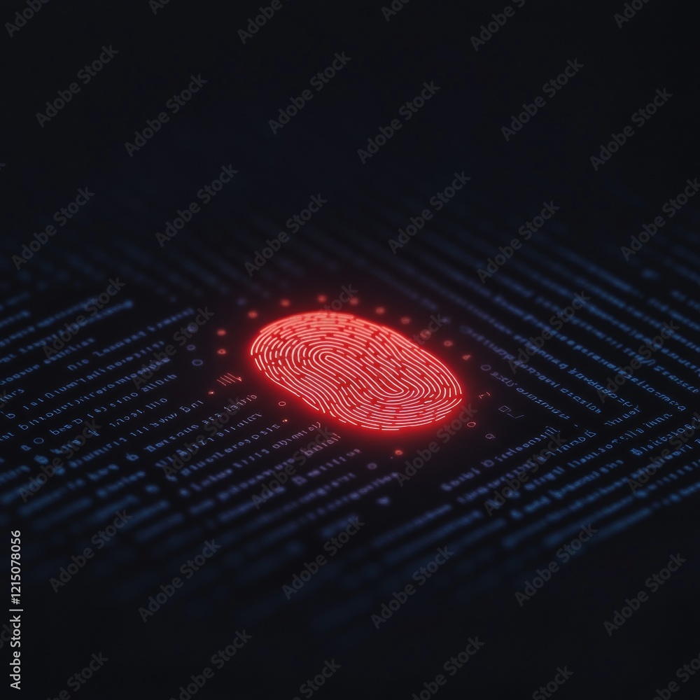 Leinwandbilder neon digital fingerprint on dark binary background cybersecurity and authentication art for tech bra