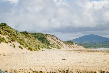 Five Finger Strand, one of the most famous beaches in Inishowen known for its pristine sand and rocky coastline with some of the highest sand dunes in Europe, county Donegal, Ireland.