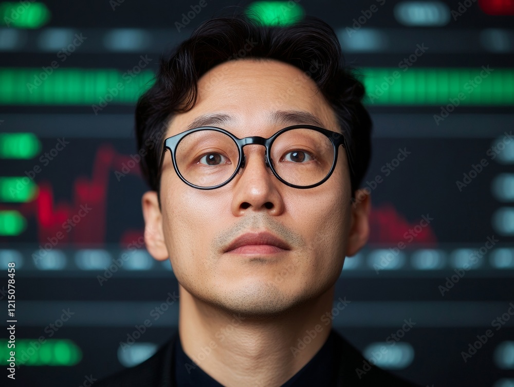 Aufkleber cutting-edge cryptocurrency analysis professional male analyst amidst dynamic data screen - insights