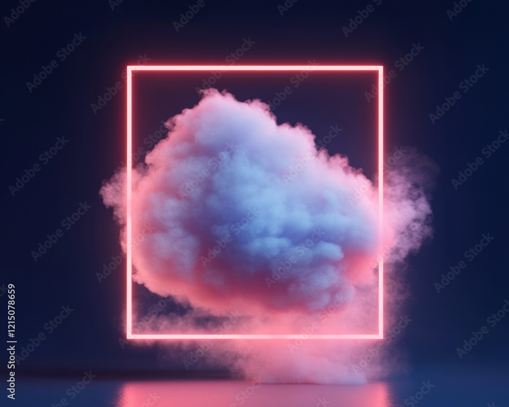 Aufkleber Futuristic AI Innovation Neon Cloud in a Glowing Frame - Cutting-Edge Design for Digital Networking and Tech Branding
