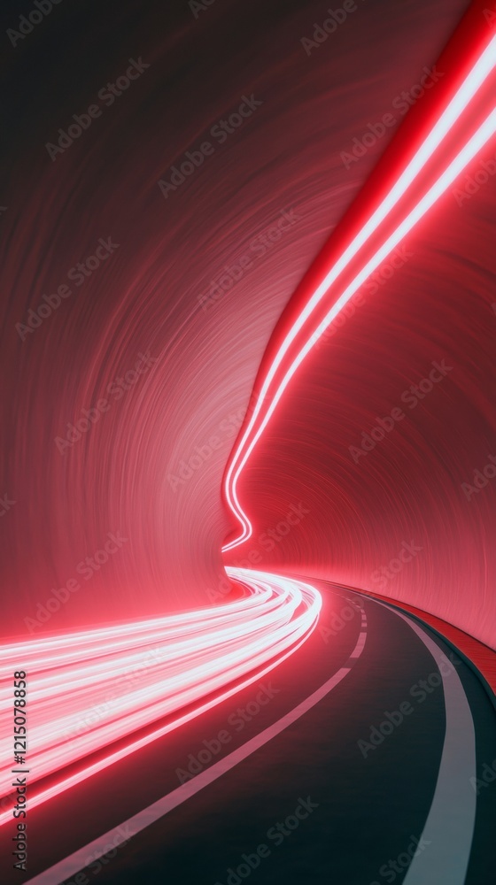 Poster Futuristic Neon Light Tunnel Dynamic AI-Driven Motion Pathways for Innovative Tech Content and Digital Transformation Marketing