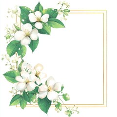 Elegant White Blossoms Frame Green Leaves Design