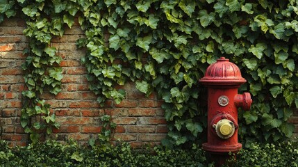 A weathered brick wall partially covered with green ivy.