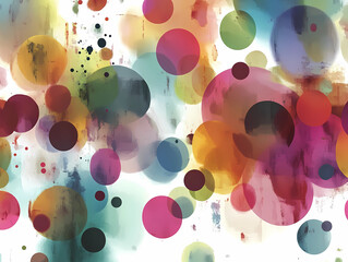 Colorful abstract circles create an artistic composition on a blurred white background, evoking a...