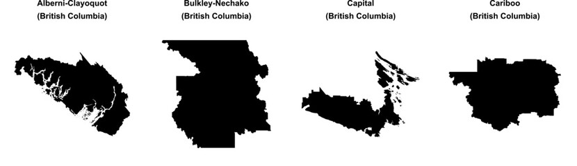 Alberni-Clayoquot, Bulkley-Nechako, Capital, Cariboo outline maps