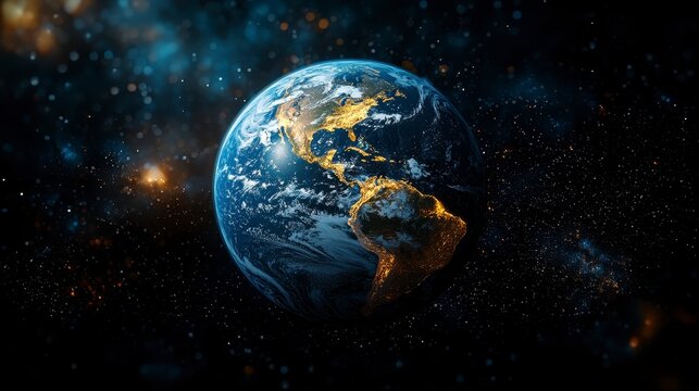 Earth in space with stars and galaxies. - Powered by Adobe