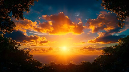 Fototapeta premium Majestic Sunrise Over Lush Green Landscape with Colorful Clouds