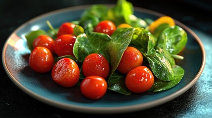 A vibrant salad bowl filled with a variety of fresh greens,