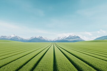 Serene Landscape Aesthetic Lush Green Fields and Snow-Capped Mountains under Clear Skies - Nature-Themed Content for Eco-Tourism Marketing and Sustainable Living Promotions