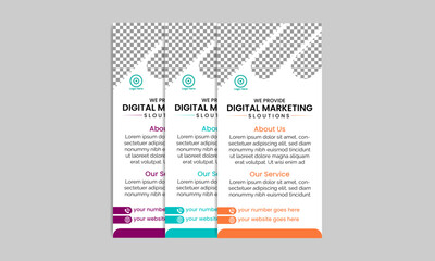 Digital DL flyer design with layout and photo spaces.
three color business flyer design template.