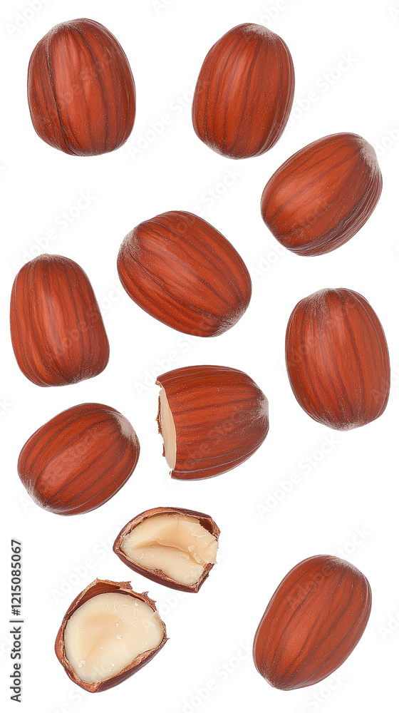 Poster various types of nuts including almonds cashews walnuts and hazelnuts in a rustic setting isolated o