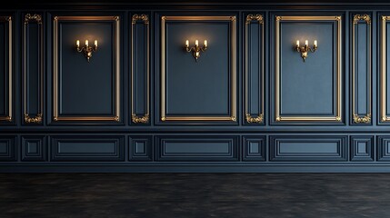 Elegant Dark Wall Paneling With Gold Accents And Lighting