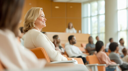 Audience seated at a conference with speaker on stage