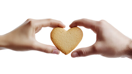 Obraz premium A couple sharing a heart-shaped cookie on Valentine's Day, isolated on white background in HD