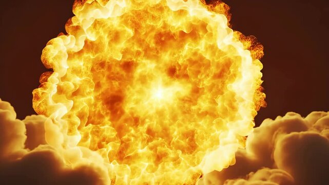 Dramatic Fiery Explosion with Intense Heat and Light Powerful Orange and Yellow Flames Amidst Billowing Smoke Clouds, Highlighting Energy and Impact