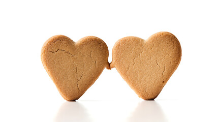 A couple sharing a heart-shaped cookie, isolated on white background in HD