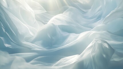 Flowing Translucent Fabrics in Soft Teal and White, Abstract Background