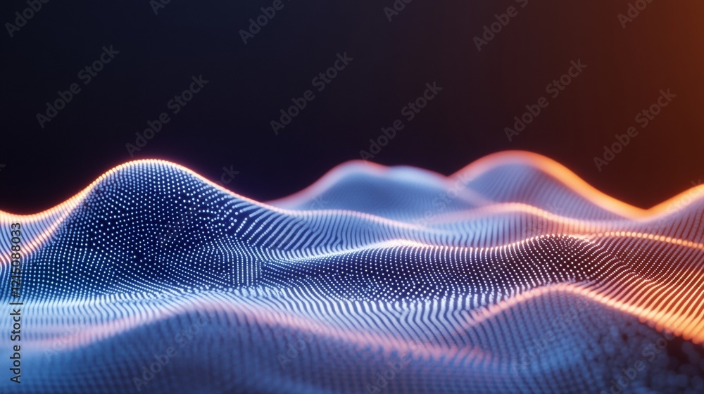 Poster Futuristic Digital Waveform Dynamic Blue Particle Streams and Light Trails on Dark Canvas - Innovative Tech Branding and Data Visualization Solutions for Modern Marketing