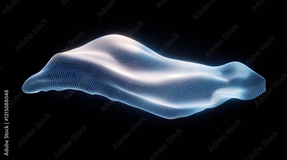 Poster Futuristic Abstract Digital Wave Glowing Blue Particle Flow on Dark Background - Tech Branding and Data Visualization for Innovative Marketing and Commercial Aesthetics