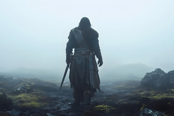 Fototapeta premium Tyr the Brave on Ancient Battlefield - Heroic Norse God 