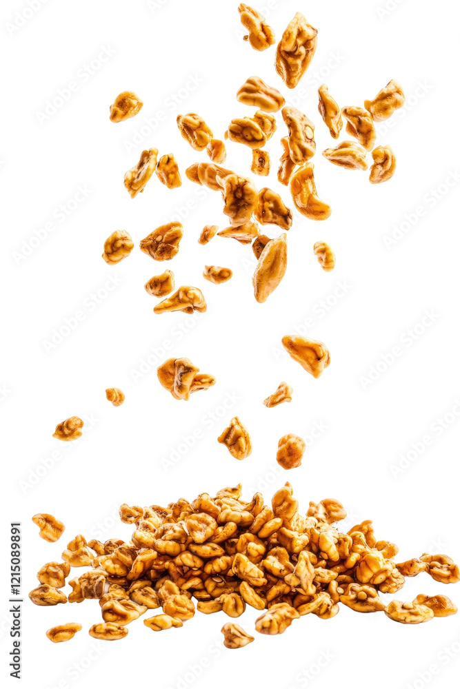 Poster nuts falling into the air creating a dynamic and playful scene of natural food movement isolated on 