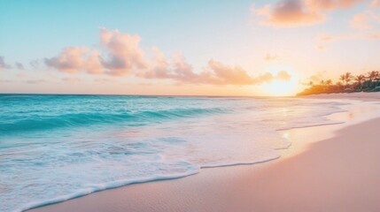 Tropical Beach with Soft Waves and Pastel Sunset Sky – Relaxing Coastal Landscape